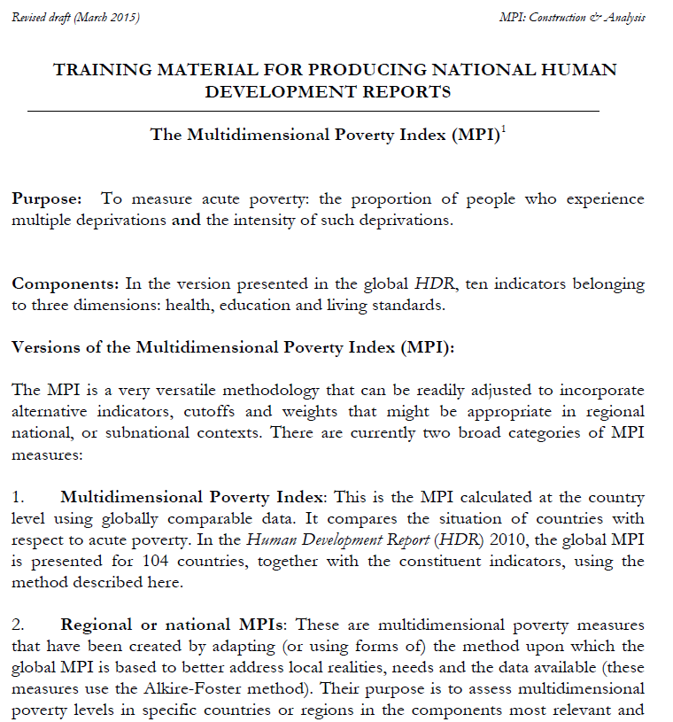 Calculating The Multidimensional Poverty Index Human Development Reports