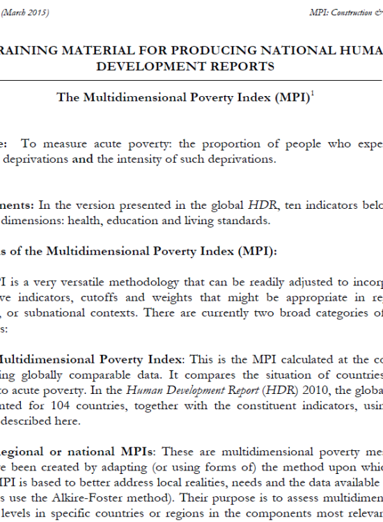 Publication report cover: Calculating the Multidimensional Poverty Index