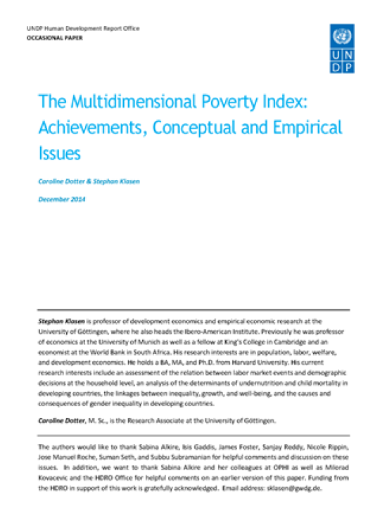 Publication report cover: The Multidimensional Poverty Index: Achievements, Conceptual and Empirical Issues