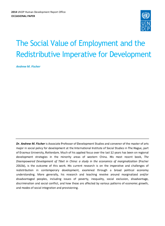 Publication report cover: The Social Value of Employment and the Redistributive Imperative for Development