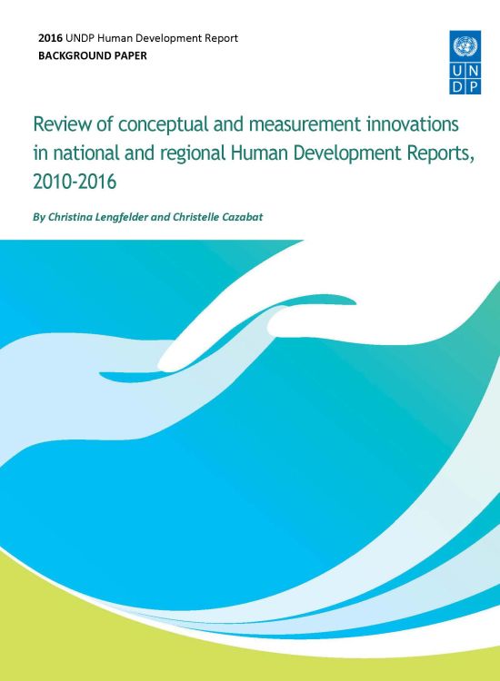 Publication report cover: Review of conceptual and measurement innovations in national and regional Human Development Reports, 2010-2016