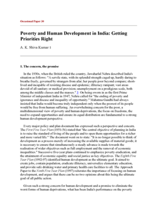 Publication report cover: Poverty and Human Development in India