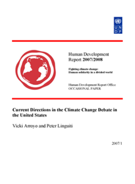 Publication report cover: Current Directions in the Climate Change Debate in the United States