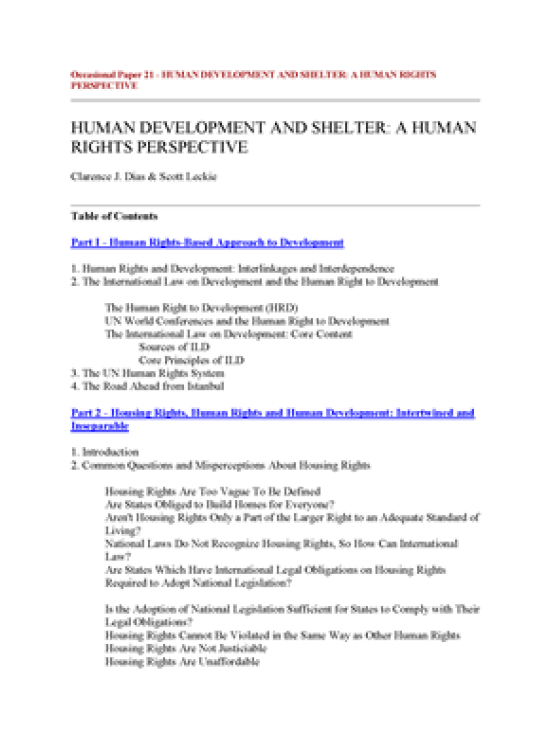 Publication report cover: Human Development and Shelter