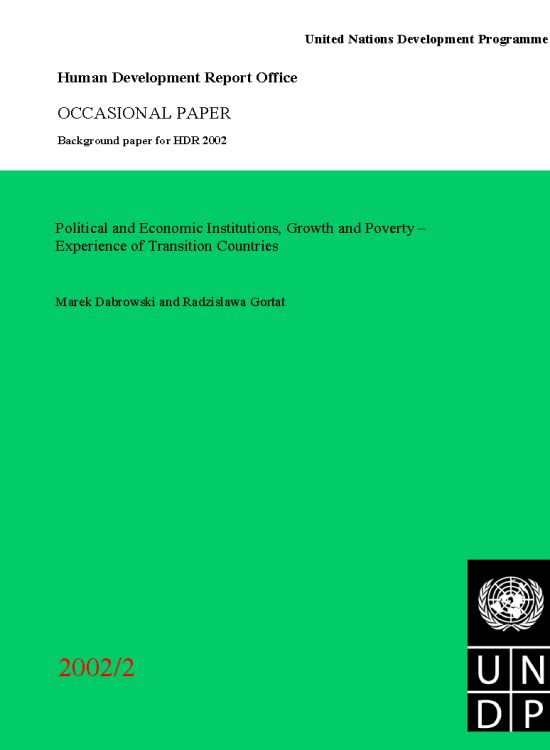 Publication report cover: Political and Economic Institutions, Growth and Poverty