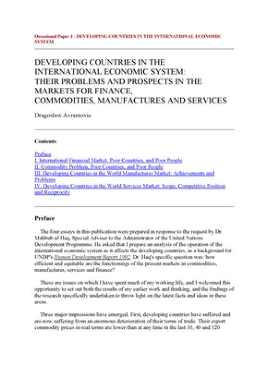 Publication report cover: Developing Countries in the International Economic System