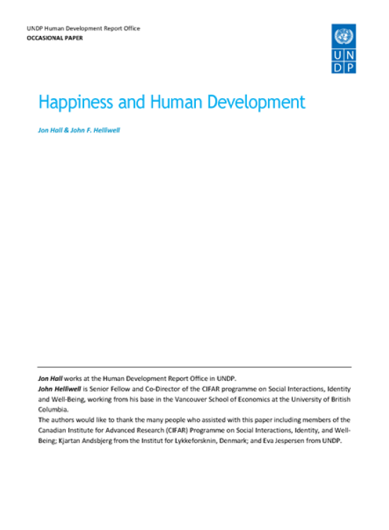Publication report cover: Happiness and Human Development