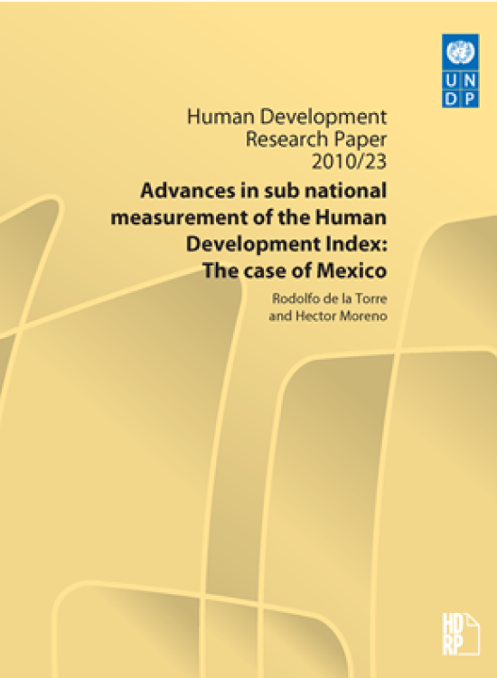 Publication report cover: Advances in sub national measurement of the Human Development Index