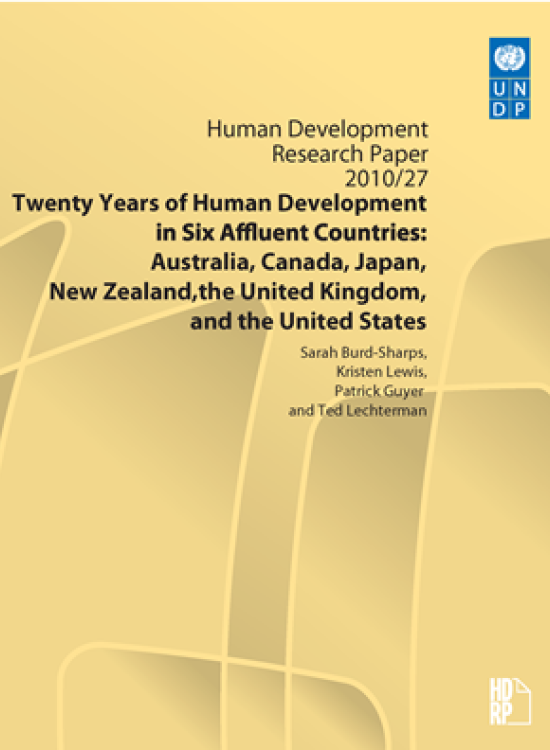 Publication report cover: Twenty Years of Human Development in Six Affluent Countries