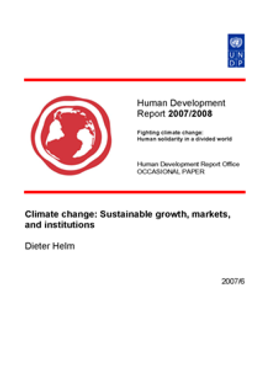 Publication report cover: Climate change: Sustainable growth, markets, and institutions