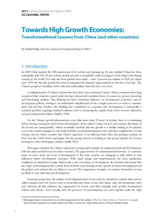 Publication report cover: Towards high growth economies