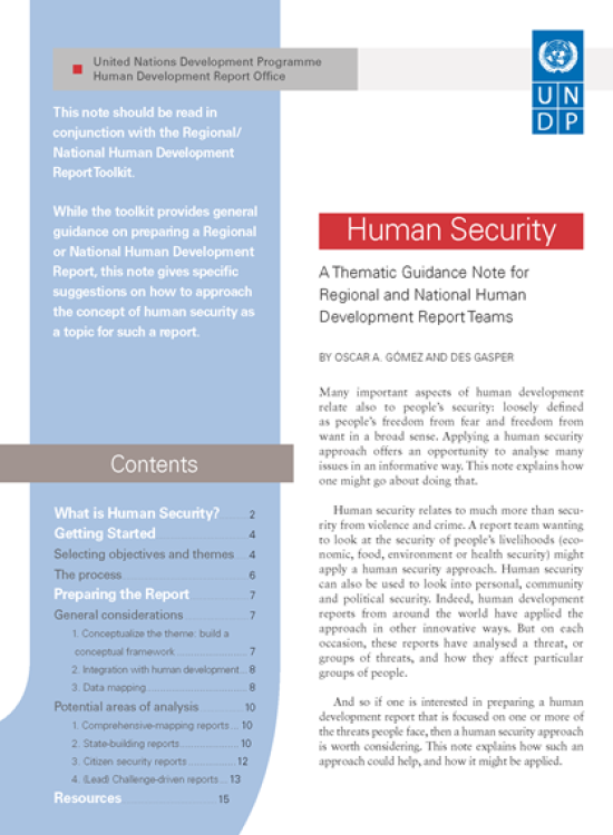 Publication report cover: Human Security Guidance Note