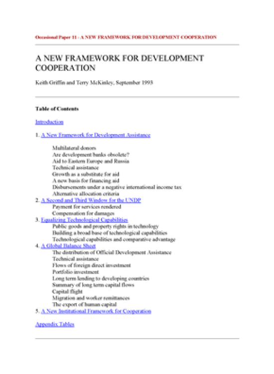 Publication report cover: A New Framework for Development Cooperation