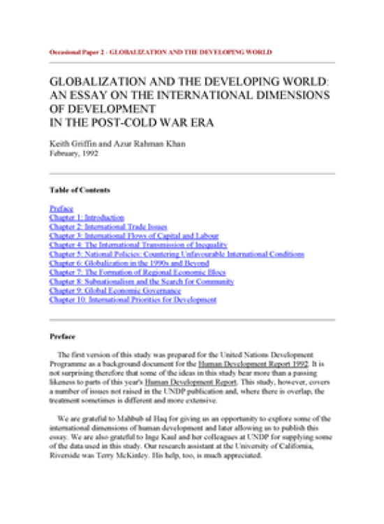 Publication report cover: Globalization and the Developing World