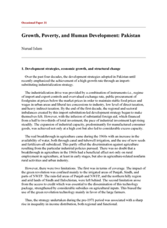 Publication report cover: Growth, Poverty and Human Development: Pakistan