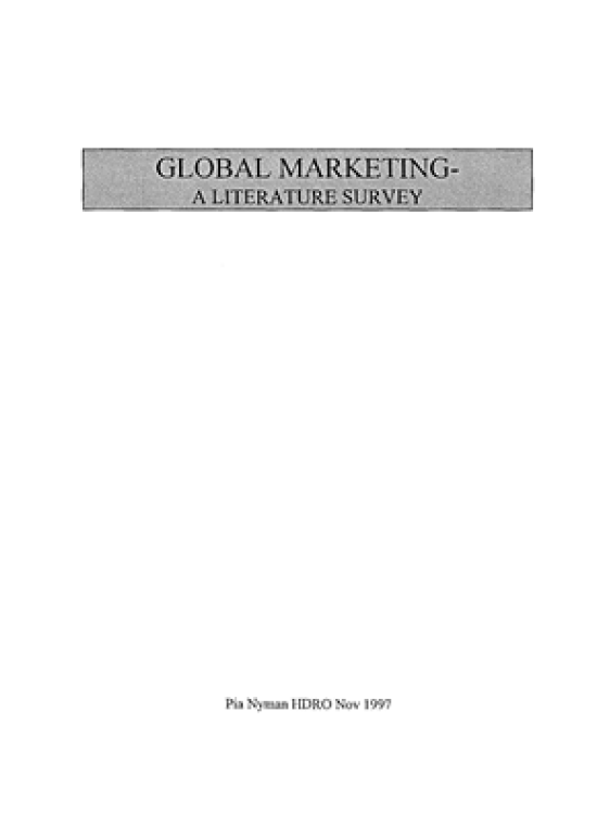 Publication report cover: Global Marketing - A Literature Survey