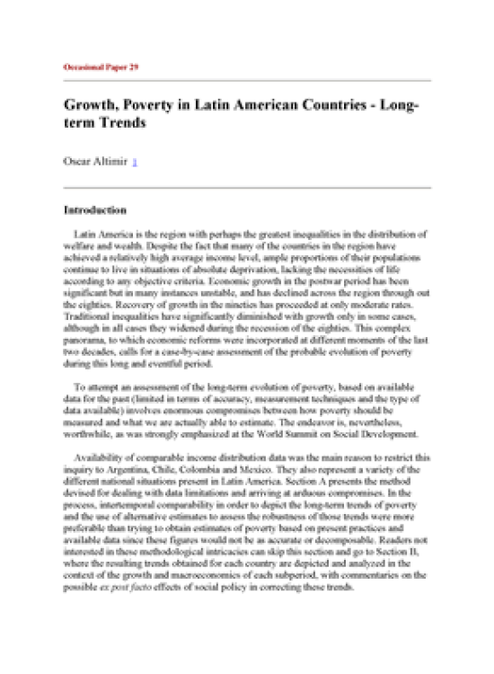 Publication report cover: Growth, Poverty in Latin American Countries - Longterm Trends