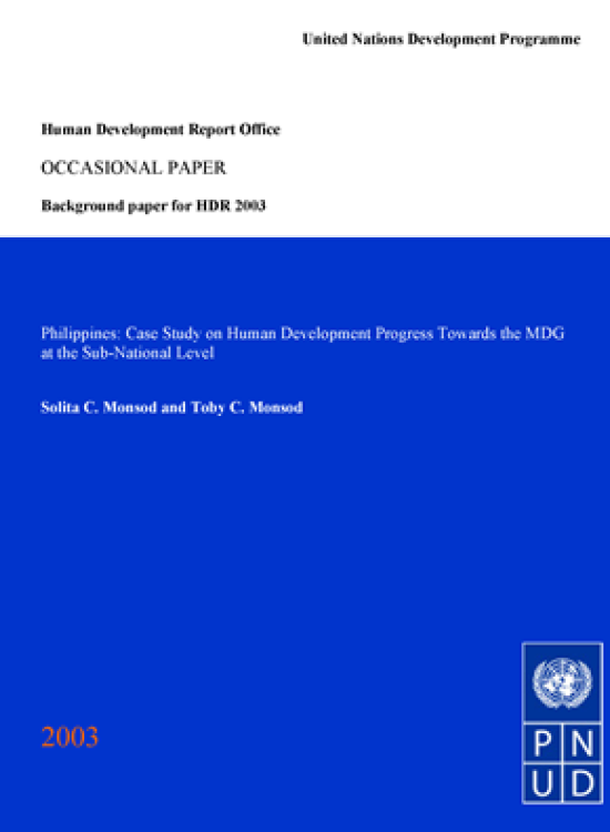 Publication report cover: Philippines: Case Study on Human Development Progress Towards the MDG at the Sub-National Level