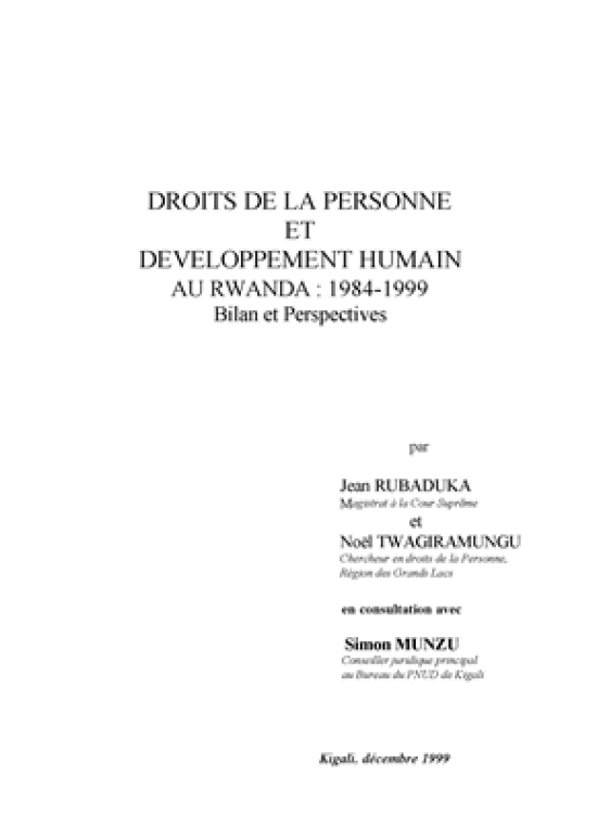 Publication report cover: Droits de la Personne et Développement Humain au Rwanda