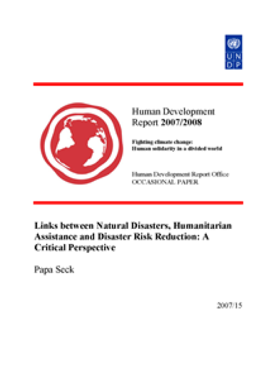 Publication report cover: Links between Natural Disasters, Humanitarian Assistance and Disaster Risk Reduction