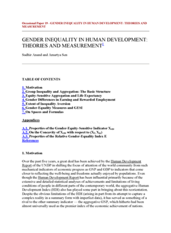 Publication report cover: Gender Inequality in Human Development