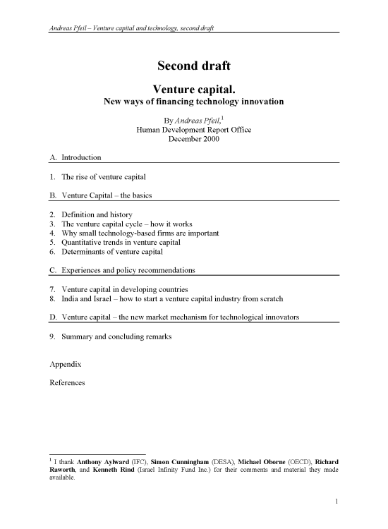 Publication report cover: Venture capital