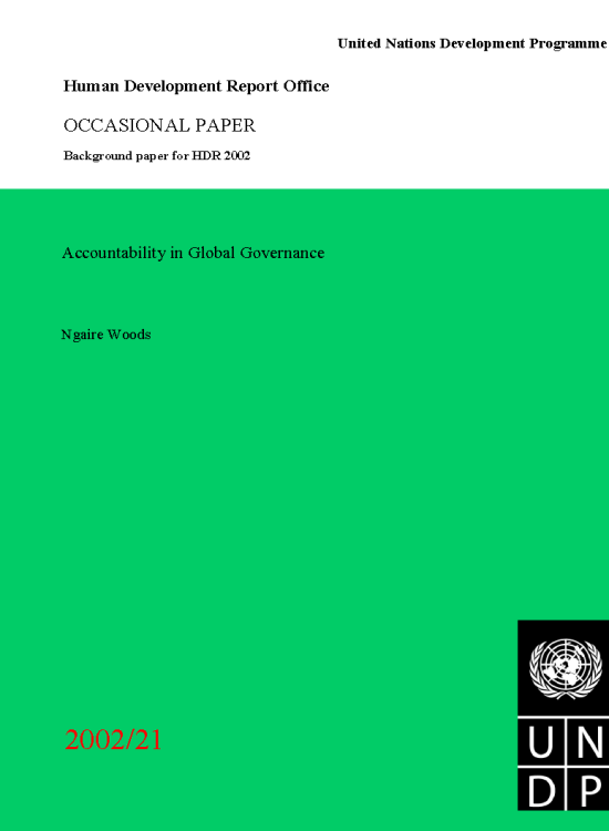 Publication report cover: Accountability in Global Governance