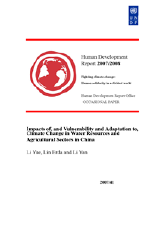 Publication report cover: Impacts of, and Vulnerability and Adaptation to, Climate Change in Water Resources and Agricultural Sectors in China