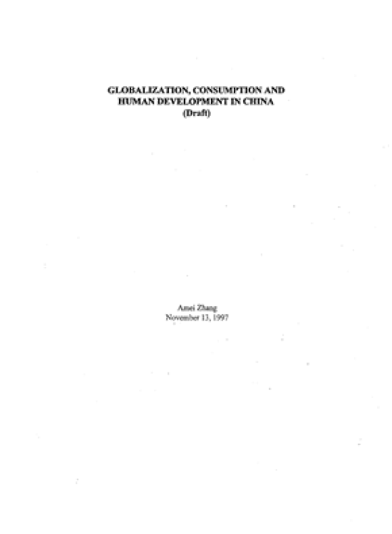 Publication report cover: Globalization, Consumption and Human Development in China