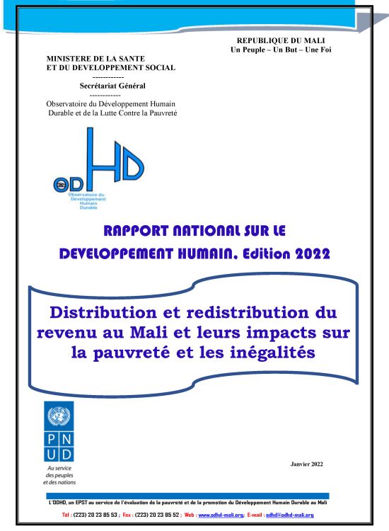 Publication report cover: Distribution et Redistribution du Revenu au Mali et Leurs Impacts sur la Pauvreté et Les Inégalités