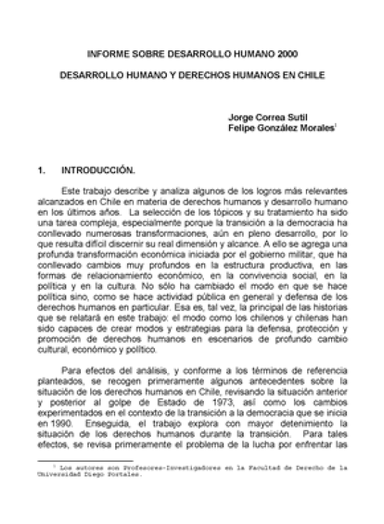 Publication report cover: Desarrollo Humano y Derechos Humanos en Chile