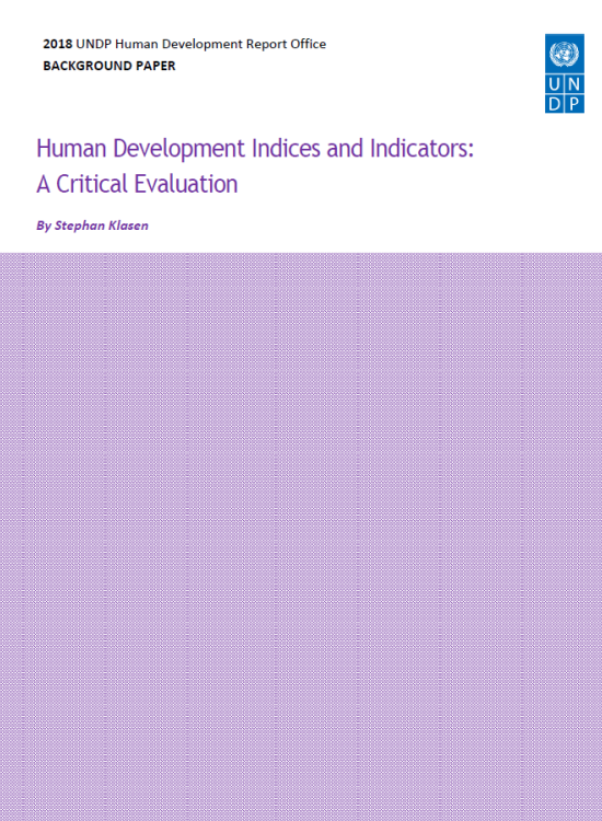 Publication report cover: Human Development Indices and Indicators:  A Critical Evaluation