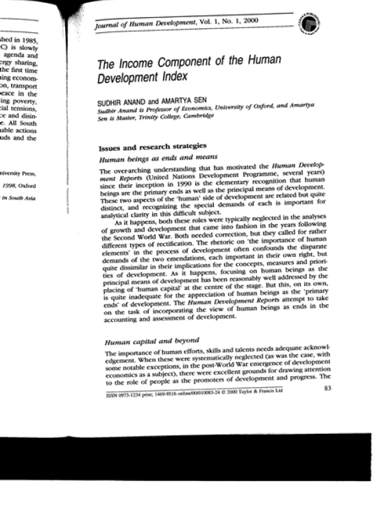 The Component of the Human Development Index Human Development