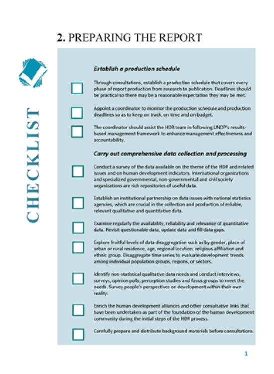 Publication report cover: Writing a Human Development Report Checklist: Preparing the Report