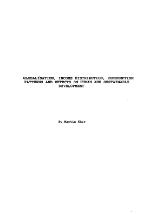 Publication report cover: Globalisation, Income Distribution, Consumption Patterns and Effects on Human Development and Sustainable Development