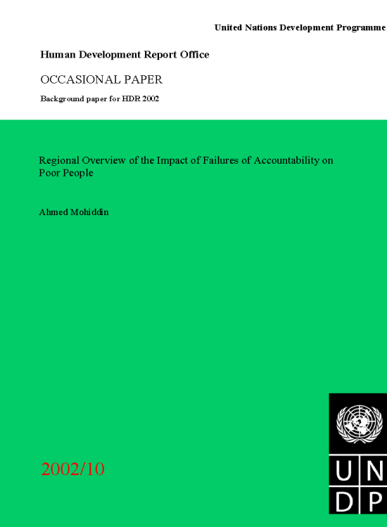 Publication report cover: Regional Overview of the Impact of Failures of Accountability on Poor People