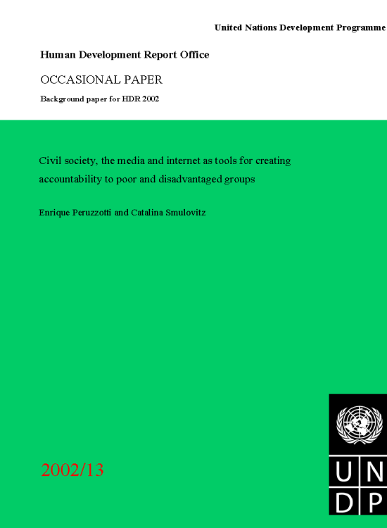 Publication report cover: Civil society, the media and internet as tools for creating accountability to poor and disadvantaged groups