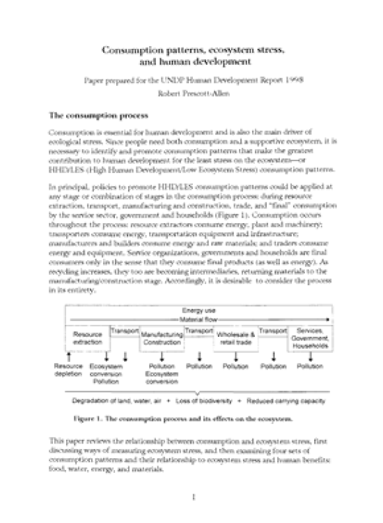 Publication report cover: Consumption patterns, ecosystem stress, and human development