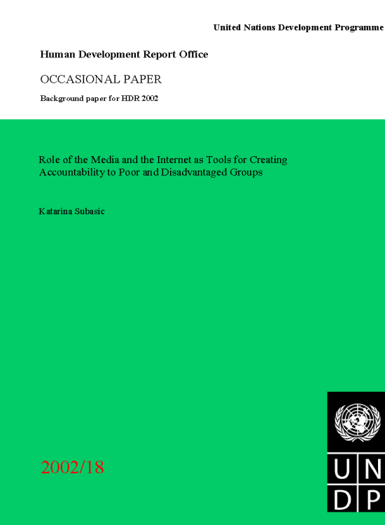 Publication report cover: Role of the Media and the Internet as Tools for Creating Accountability to Poor and Disadvantaged Groups