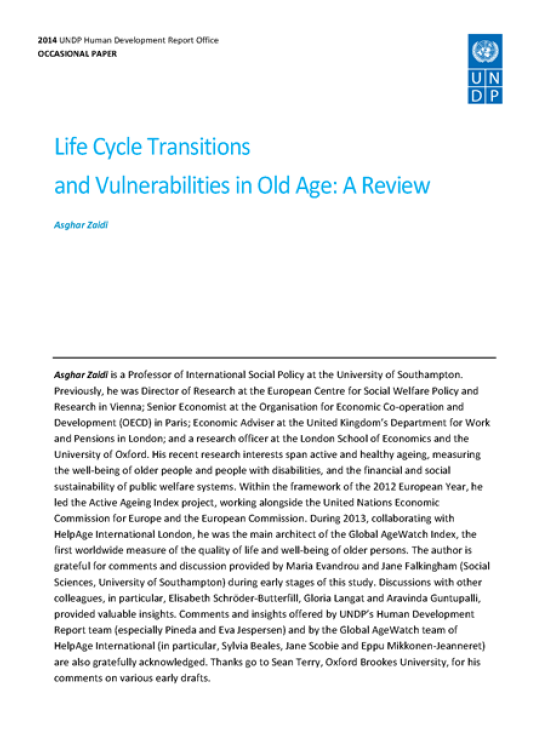 Publication report cover: Life Cycle Transitions and Vulnerabilities in Old Age: A Review